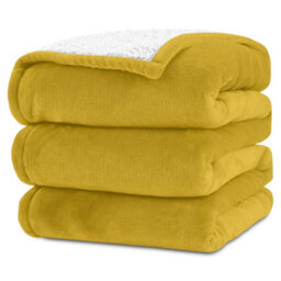 Ameha Sherpa Fleece Blanket Double Ochre 150X200Cm Reversible Throw For Sofa, Bed & Travel - thumbnail 3