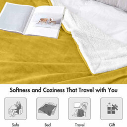 Ameha Sherpa Fleece Blanket Double Ochre 150X200Cm Reversible Throw For Sofa, Bed & Travel - thumbnail 6