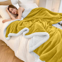 Ameha Sherpa Fleece Blanket Double Ochre 150X200Cm Reversible Throw For Sofa, Bed & Travel - thumbnail 2