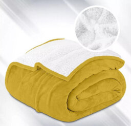 Ameha Sherpa Fleece Blanket Double Ochre 150X200Cm Reversible Throw For Sofa, Bed & Travel - thumbnail 8