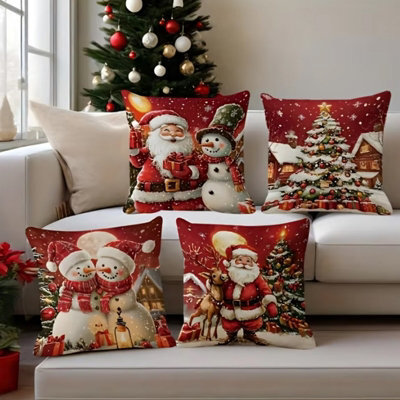 CLEFFNS Christmas Throw Pillow Covers, 18X18 Inch, Set Of 4 Holiday Decorative, Festive Xmas Home Decor For Couch Sofa - image 1