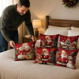 CLEFFNS Christmas Throw Pillow Covers, 18X18 Inch, Set Of 4 Holiday Decorative, Festive Xmas Home Decor For Couch Sofa - thumbnail 3