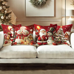 CLEFFNS Christmas Throw Pillow Covers, 18X18 Inch, Set Of 4 Holiday Decorative, Festive Xmas Home Decor For Couch Sofa - thumbnail 5
