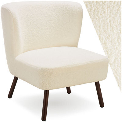 Tectake 1 Teddy Chair Robina With Plush Boucle Cover, Low Seat And Steel Legs Armchair - Bouclé Off-White - image 1