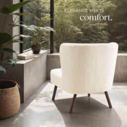 Tectake 1 Teddy Chair Robina With Plush Boucle Cover, Low Seat And Steel Legs Armchair - Bouclé Off-White - thumbnail 5
