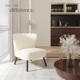 Tectake 1 Teddy Chair Robina With Plush Boucle Cover, Low Seat And Steel Legs Armchair - Bouclé Off-White - thumbnail 8
