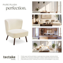 Tectake 1 Teddy Chair Robina With Plush Boucle Cover, Low Seat And Steel Legs Armchair - Bouclé Off-White - thumbnail 7