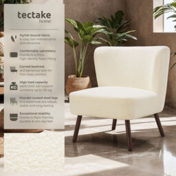 Tectake 1 Teddy Chair Robina With Plush Boucle Cover, Low Seat And Steel Legs Armchair - Bouclé Off-White - thumbnail 2
