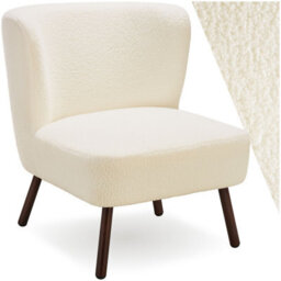 Tectake 1 Teddy Chair Robina With Plush Boucle Cover, Low Seat And Steel Legs Armchair - Bouclé Off-White