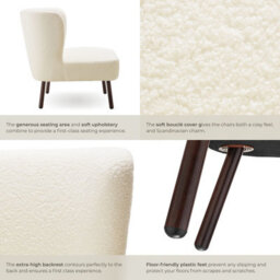 Tectake 1 Teddy Chair Robina With Plush Boucle Cover, Low Seat And Steel Legs Armchair - Bouclé Off-White - thumbnail 4