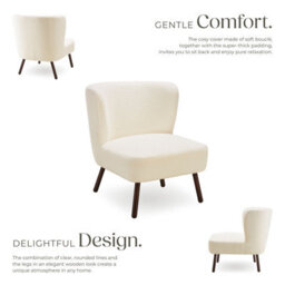 Tectake 1 Teddy Chair Robina With Plush Boucle Cover, Low Seat And Steel Legs Armchair - Bouclé Off-White - thumbnail 3