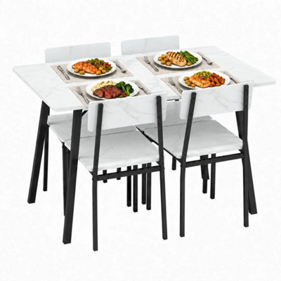 White Marble Compact Rectangular Dining Table And 4 Chairs Set For Space Saving Kitchen - image 1