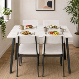 White Marble Compact Rectangular Dining Table And 4 Chairs Set For Space Saving Kitchen - thumbnail 3