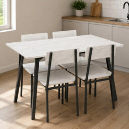 White Marble Compact Rectangular Dining Table And 4 Chairs Set For Space Saving Kitchen - thumbnail 4
