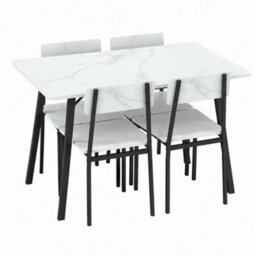 White Marble Compact Rectangular Dining Table And 4 Chairs Set For Space Saving Kitchen - thumbnail 5