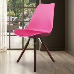 Fusion Living Soho Bright Pink Plastic Dining Chair With Pyramid Dark Wood Legs - thumbnail 2