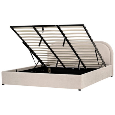 Beliani Ottoman Bed Chenille Quillien 180 X 200 Cm (Eu Super King) Light Beige - image 1