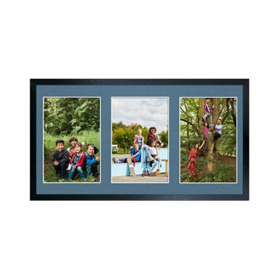 AK Frames 40X20Cm Black Sleek Multi Photo Frame With Pompadour Mount - Holds 3 Apertures (3X) 6X4 Photos - image 1
