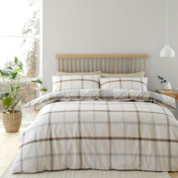 Catherine Lansfield Bedding Brushed Cotton Check Reversible Duvet Cover Set With Pillowcases Natural - thumbnail 2
