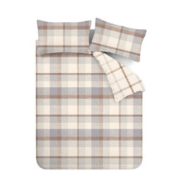 Catherine Lansfield Bedding Brushed Cotton Check Reversible Duvet Cover Set With Pillowcases Natural - thumbnail 5