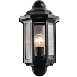 Ip44 Outdoor Wall Light Satin Black Half Lantern Traditional Dimmable Porch Lamp - thumbnail 3