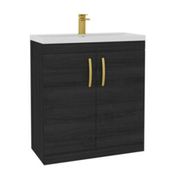 Royal Bathrooms Turin Hale Black 800mm Floor Standing Vanity Unit 2 Door With Mid-Edge Basin Sink & Brushed Brass Handles - thumbnail 6