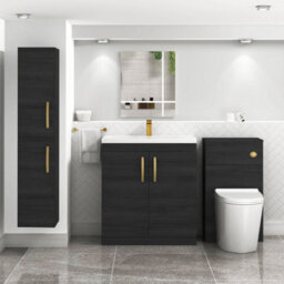 Royal Bathrooms Turin Hale Black 800mm Floor Standing Vanity Unit 2 Door With Mid-Edge Basin Sink & Brushed Brass Handles - thumbnail 4