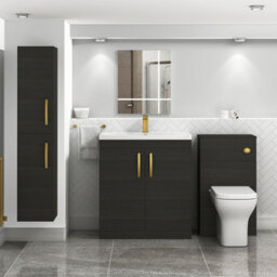 Royal Bathrooms Turin Hale Black 800mm Floor Standing Vanity Unit 2 Door With Mid-Edge Basin Sink & Brushed Brass Handles - thumbnail 2