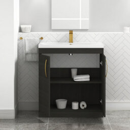 Royal Bathrooms Turin Hale Black 800mm Floor Standing Vanity Unit 2 Door With Mid-Edge Basin Sink & Brushed Brass Handles - thumbnail 3
