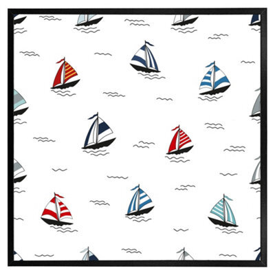 "Andrew Lee Red & Blue Sailboats (Picutre Frame) / 12X12"" / Black" - image 1