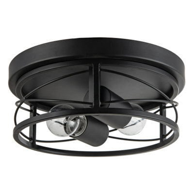 Happy Homewares Industrial Vintage Black Round Flush Ceiling Light With Wire Design - image 1