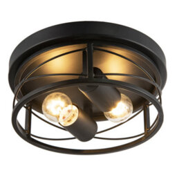 Happy Homewares Industrial Vintage Black Round Flush Ceiling Light With Wire Design - thumbnail 8