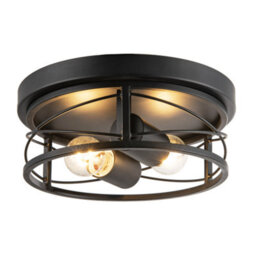 Happy Homewares Industrial Vintage Black Round Flush Ceiling Light With Wire Design - thumbnail 2