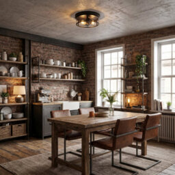 Happy Homewares Industrial Vintage Black Round Flush Ceiling Light With Wire Design - thumbnail 6
