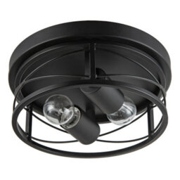 Happy Homewares Industrial Vintage Black Round Flush Ceiling Light With Wire Design - thumbnail 3
