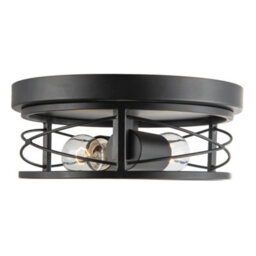 Happy Homewares Industrial Vintage Black Round Flush Ceiling Light With Wire Design - thumbnail 4
