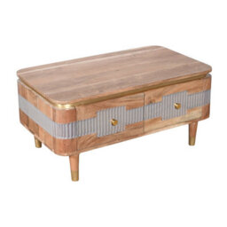 Wyld Haus Idaho Natural Acacia Wood And Brass Coffee Table With 2 Drawers - thumbnail 3