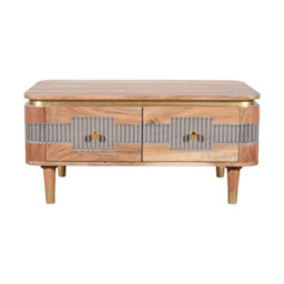 Wyld Haus Idaho Natural Acacia Wood And Brass Coffee Table With 2 Drawers - thumbnail 2