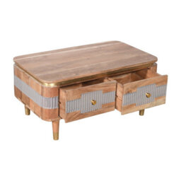 Wyld Haus Idaho Natural Acacia Wood And Brass Coffee Table With 2 Drawers - thumbnail 5