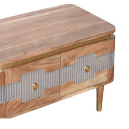 Wyld Haus Idaho Natural Acacia Wood And Brass Coffee Table With 2 Drawers - thumbnail 4