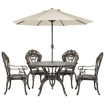 Beliani Garden Dining Set 4 Seater Sapri With Parasol (16 Options) Metal Dark Brown - image 1