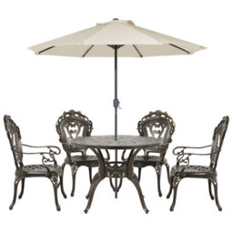 Beliani Garden Dining Set 4 Seater Sapri With Parasol (16 Options) Metal Dark Brown - thumbnail 1