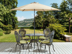 Beliani Garden Dining Set 4 Seater Sapri With Parasol (16 Options) Metal Dark Brown - thumbnail 2