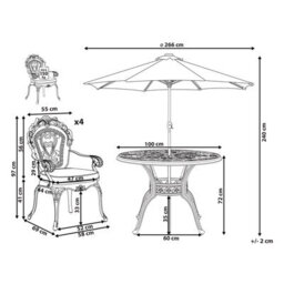 Beliani Garden Dining Set 4 Seater Sapri With Parasol (16 Options) Metal Dark Brown - thumbnail 3