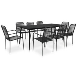 Walplus 9 Piece Garden Outdoor Dining Set Suitable For Backyard, Patio Cotton Rope And Steel Black - thumbnail 1
