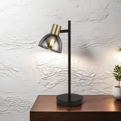 Pagazzi Lighting Pagazzi Elisa Smoked Glass And Brass Table Lamp - image 1