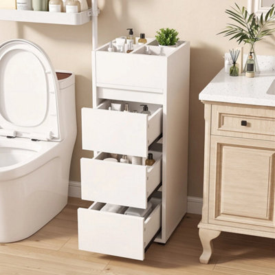 Narrow Bathroom Cabinet With 3 Drawers & 4 Compartments - image 1