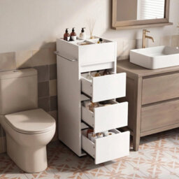 Narrow Bathroom Cabinet With 3 Drawers & 4 Compartments - thumbnail 3