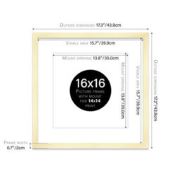 "16X16"" Gold Picture Frame - 16X16"" Square Frame With 14X14"" Mount For 16X16""/14X14"" Pictures Art Deco Style Room Decor, 1 Pack" - thumbnail 2