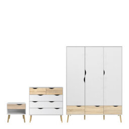 Furniture To Go Oslo 3 Piece Bundle, Bedside, Chest And 3 Door 3 Drawers Wardrobe In White And Oak - thumbnail 1